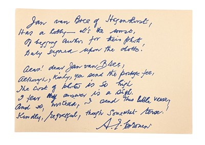 Lot 257 - NOVELISTS - A. J. CRONIN (D.1981) - HANDWRITTEN POEM