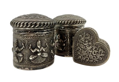 Lot 18 - COLLECTION OF INDIAN T95 SILVER LIDDED POTS BY J MANIKRA, KARACHI