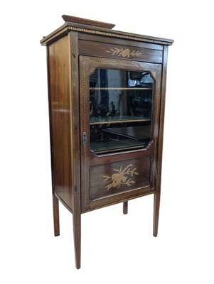 Lot 699 - LATE 19TH CENTURY MAHOGANY & MARQUETRY INLAID PEDESTAL DISPLAY CABINET