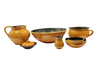 Lot 186 - C. H. BRANNAM, BARUM - 20TH CENTURY NORTH DEVON GREEN & YELLOW GLAZE POTTERY WASH SET
