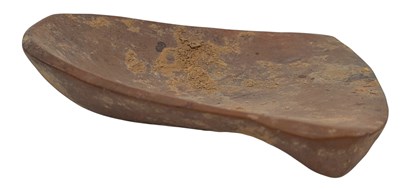 Lot 98 - CHINESE POSSIBLY TANG DYNASTY POTTERY SHOVEL SHAPED INKSTONE 箕形陶砚