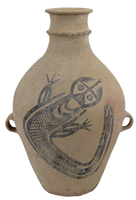 Lot 62 - CHINESE POTTERY VASE WITH HAND PAINTED 'FISH' MOTIF 鲵鱼纹彩陶罐