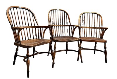 Lot 534 - SET OF THREE WINDSOR COMB BACK ARMCHAIRS