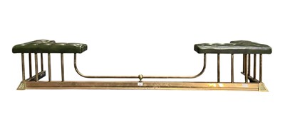 Lot 262 - EARLY 20TH CENTURY BRASS & LEATHER FIRE CLUB FENDER