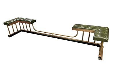 Lot 262 - EARLY 20TH CENTURY BRASS & LEATHER FIRE CLUB FENDER