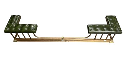 Lot 262 - EARLY 20TH CENTURY BRASS & LEATHER FIRE CLUB FENDER