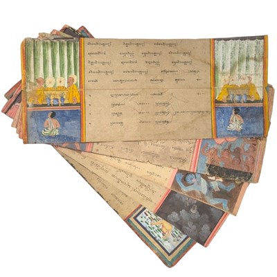 Lot 204 - ORIGINAL THAI PHRA MANUSCRIPT, SEVEN SHEETS WITH CALLIGRAPHY AND ARTWORK