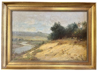 Lot 490 - PARKER HAGARTY (1859-1934) - OGMORE RIVER FROM MERTHYR MAWR - OIL ON CANVAS