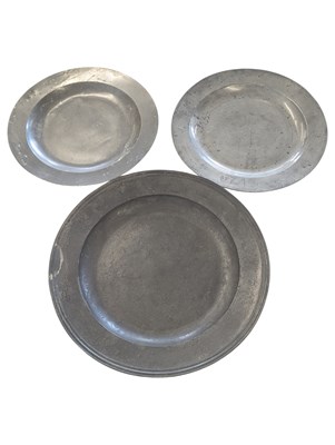Lot 465 - COLLECTION OF 19TH CENTURY PEWTER METAL CHARGER PLATES
