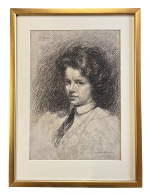 Lot 433 - SIR HERBERT JAMES GUNN (1893-1964) - SYLIVA - CHARCOAL ON PAPER PORTRAIT