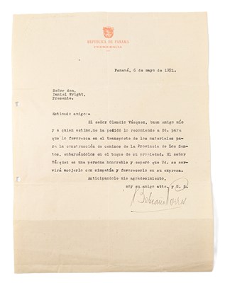 Lot 274 - WORLD LEADERS - BELISARIO PORRAS (D.1942) - PRESIDENT OF PANAMA LETTER