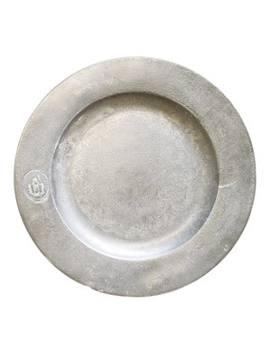 Lot 471 - GEORGE II C1740 PEWTER PLAIN RIM PLATE