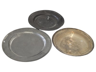 Lot 249 - THREE 19TH CENTURY METAL PEWTER CHARGER PLATES