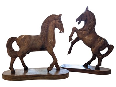 Lot 243 - PAIR OF VINTAGE 20TH CENTURY CARVED WOODEN HORSE FIGURES