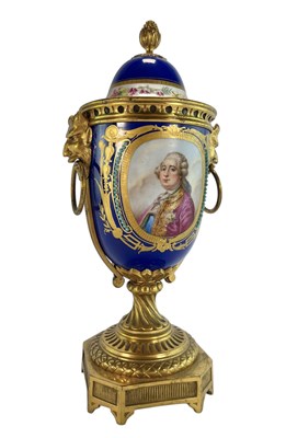Lot 75 - FRENCH, POSSIBLY SEVRES, 19TH CENTURY HAND PAINTED ORMOLU URN VASE