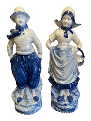 Lot 59 - TWO 20TH CENTURY DUTCH BLUE & WHITE PORCELAIN FIGURES