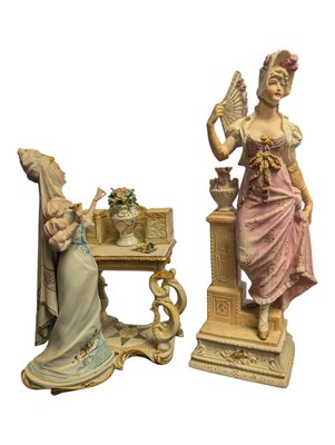 Lot 54 - CAPODIMONTE - TWO 20TH CENTURY BISQUE PORCELAIN FIGURES OF LADIES