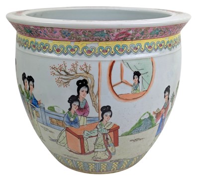 Lot 218 - CHINESE FAMILLE ROSE FIGURINE PLANTER POT / JARDINIÈRE