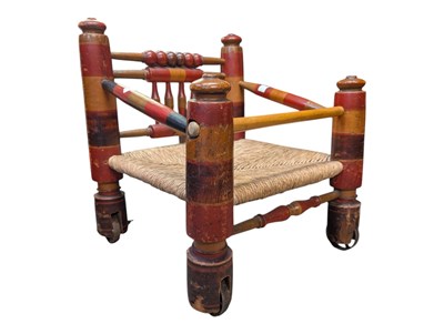 Lot 688 - 19TH CENTURY INDIAN STOOL WITH RATTAN WEAVE SEAT