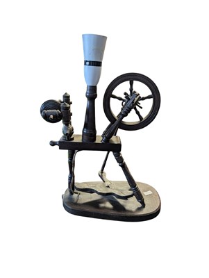 Lot 253 - 20TH CENTURY CONVERTED MINIATURE SPINNG WHEEL LAMP