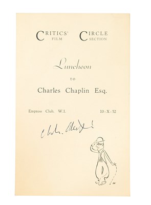 Lot 9 - FILM - CHARLIE CHAPLIN (D.1977) - AUTOGRAPHED CRITICS CIRCLE MENU
