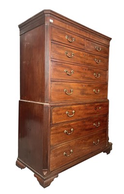 Lot 558 - GEORGE III 19TH CENTURY MAHOGANY CHEST ON CHEST OF DRAWERS - TALLBOY