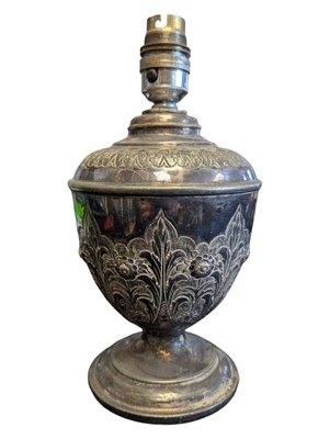 Lot 267 - 19TH CENTURY SILVER PLATED REPOUSSE FLORAL LAMP