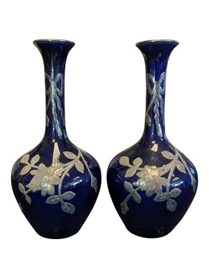 Lot 58 - A PAIR OF EARLY 20TH CENTURY GERMAN ART NOUVEAU COBALT PORCELAIN VASES