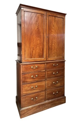 Lot 611 - GEORGE III 19TH CENTURY HOUSEKEEPERS CUPBOARD ON CHEST OF DRAWERS