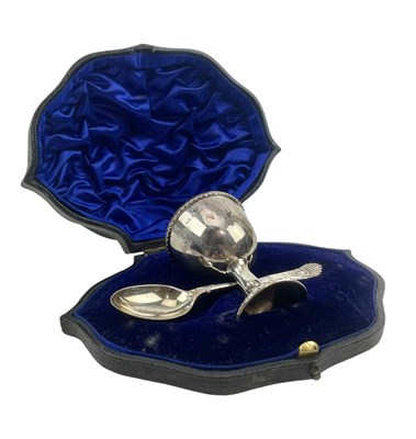 Lot 43 - CASED HALLMARKED SILVER EGGCUP & SPOON CHRISTENING SET