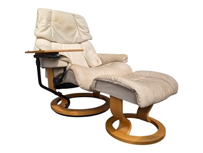 Lot 613a - EKORNES, NOR WAY - VINTAGE LATE 20TH CENTURY RECLINING LEATHER ARMCHAIR