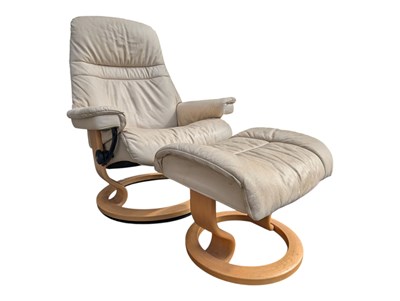 Lot 614a - EKORNES, NORWAY - VINTAGE 20TH CENTURY ARMCHAIR W/ MATCHING FOOTSTOOL