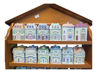 Lot 67 - 1990S BROOKS & BENTLEY FULL SET OF HOUSE SPICE & HERB JARS W/ SHELF UNIT
