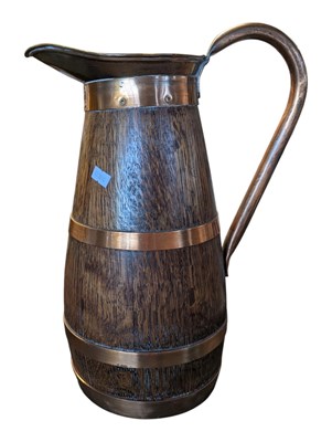 Lot 281 - EARLY 20TH CENTURY COOPERED WOODEN JUG