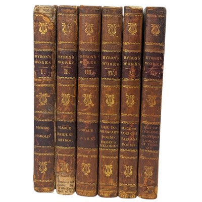 Lot 127 - LORD BYRON - 1818 THE WORKS OF LORD BYRON, SIX VOLUMES, BOUND IN LEATHER