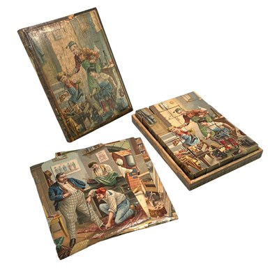 Lot 45 - FRENCH 19TH CENTURY C. 1880S WOODEN BLOCK PUZZLE SHOWING TRADES