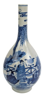 Lot 5 - CHINESE BLUE & WHITE 'FIGURAL & LANDSCAPE' BOTTLE VASE 青花人物胆瓶