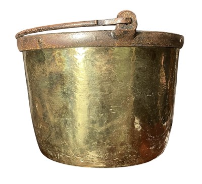 Lot 572 - HEAVY 19TH CENTURY SOLID BRASS & WROUGHT IRON CAULDRON JAM POT
