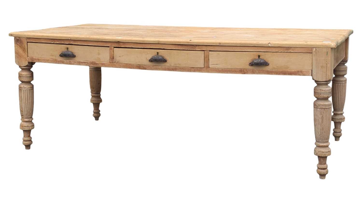 Lot 995 - 19TH CENTURY VICTORIAN COUNTRY PINE FARMHOUSE REFECTORY DINING TABLE