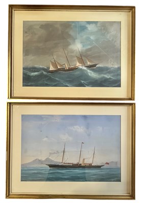 Lot 550 - ANTONIO DE SIMONE (1851-1907) - PAIR OF 19TH CENTURY WATERCOLOURS OF S Y MERA YACHT