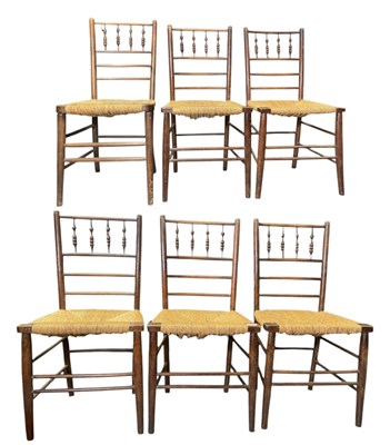 Lot 435 - SIX ARTS & CRAFTS LATE 19TH CENTURY MORRIS & CO MANNER SPINDLE BACK CHAIRS