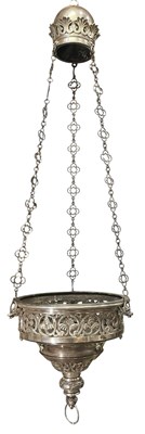 Lot 407 - FRENCH EARLY 19TH CENTURY SILVER PLATED HEAVY ECCLESIASTICAL VOTIVE CEILING LIGHT