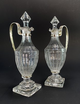 Lot 86 - PAIR OF VICTORIAN 19TH CENTURY CUT GLASS & SILVER OIL & VINEGAR JUGS