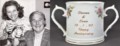 Lot 90 - MORECAMBE & WISE - ERNIE & DOREEN WISE - PERSONALLY OWNED CUP