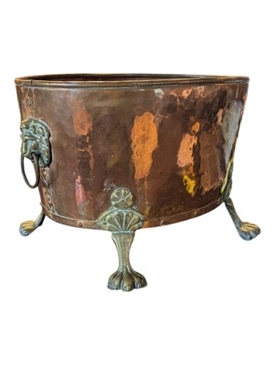 Lot 315 - 19TH CENTURY VICTORIAN BRASS & COPPER LIONS HEAD COAL BUCKET