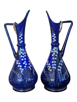 Lot 69 - PAIR OF 19TH CENTURY VICTORIAN COBALT GLASS EWERS