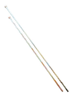 Lot 70 - TWO VINTAGE 20TH CENUTRY NAILSEA GLASS STYLE WALKING STICKS