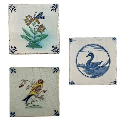 Lot 90 - THREE 17TH CENTURY & LATER DUTCH DELFT HAND PAINTED CERAMIC TILES