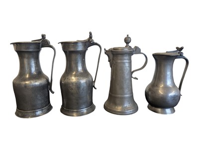 Lot 300 - COLLECTION OF 18TH & 19TH CENTURY PEWTER LIDDED FLAGONS