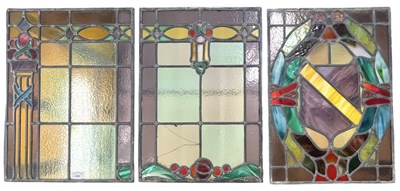 Lot 596 - THREE ART NOUVEAU EARLY 20TH CENTURY LEAD GLASS STAINED WINDOW PANELS